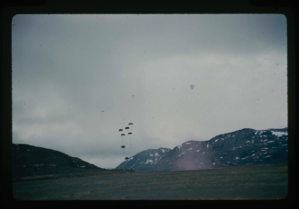 Image: Resupply of base camp at Centrum Lake by parachute air drops