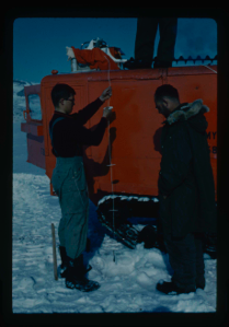 Image of Installating plastic markers to measure ice thickness and loss of ice in thaw