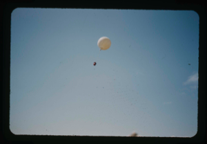 Image of ONR balloon launched from U.S.S. Atka with radio sound equipment  