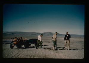 Image of Personnel cleaning airstrip of loose rocks. Lt. Col. Wiener, Dr. Anker Weidick,