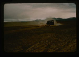 Image of Jeep dozing of airstrip, Polaris Promontory.
