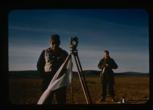 Image: Surveying of airstrip, Polaris Promontory, Personnel: Davies, Norvang.