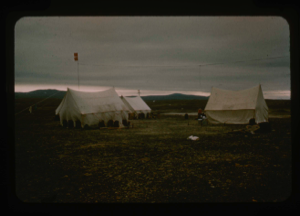 Image: Base camp of Polaris Promontory.  Tents are weighted down for safety