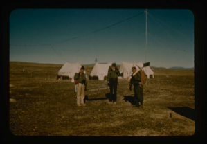 Image: Field party (Needleman, Capt. Klick, Sgt. Craven) leave base camp 