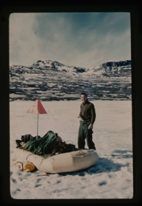 Image of A thermistor cable site (#341) on Centrum Lake. On inflated pneumatic sled
