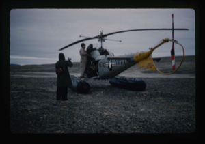 Image: Refueling small helicopter from USS Atka at site of Polaris Promontory.