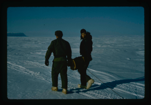Image: Laying out seismic cable in North Star Bay on sea ice near Thule AFB.