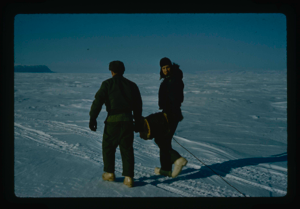 Image of Laying out seismic cable in North Star Bay on sea ice near Thule AFB.