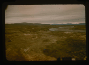 Image: View south of Graystone River (Graasten Elv) and base camp at Polaris Promontory