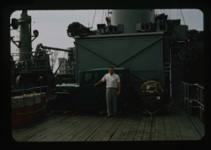 Image: Needleman runs jeep engine daily on back deck of USS Atka, icebreaker