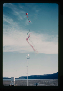 Image of Celebrating July 4, 1960 at Centrum Lake Base Camp. Anemometer and weather vane