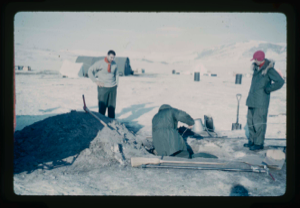 Image of Digging test pit and installing thermocouple into permafrost below the delta 