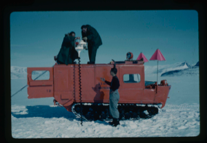 Image of Drilling 90 drill holes through the snow and ice cover of Centrum Lake 