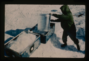 Image of Snow-ice pit for drinking water and storing supplies in fiberglass containers