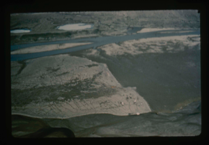 Image: Air view of Centrum Lake Base Camp toward the north. Note thawed Saefaxi River,