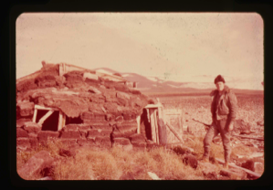 Image: Old Eskimo [Inuit] sod hut on shore of Baffin Bay