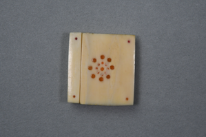 Image of Ivory square with inlay. 2 ivory pieces joined together with orange inlay (balee