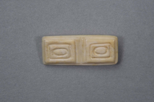 Image: Rectangular ivory pin w/2 carved ivory squares and 3 carved squares within