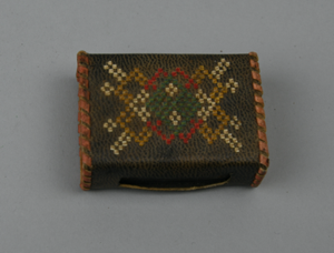 Image of Embroidered sealskin match box - avigtat- brown w/red trim and edge lacing