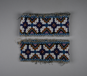 Image of Beaded cuffs in white, blue, yellow, black, red, clear with diamond shapes