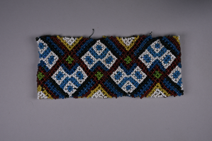 Image of Beaded cuff - yellow, white, blue, black, red, green with diamond and square pat