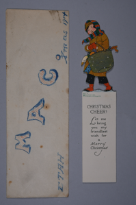 Image: Hand-colored envelope adressed to MAC Etah. Xmas1914;  inside. c 1913 greeting card