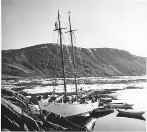 Image: Schooner moored to rocks