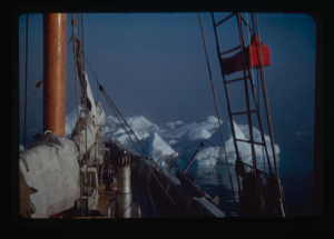 Image: The Bowdoin approaching an iceberg