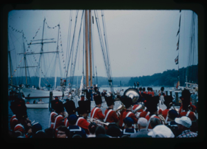 Image: Manchester, Connecticut, Pipe Band playing beside the Bowdoin's berth at Mystic