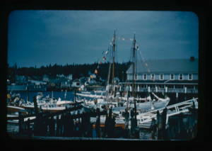 Image of The Bowdoin, dressed, at dock