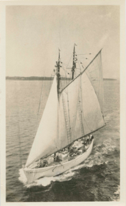 Image: Schooner Bowdoin under sail, from above