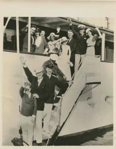 Image of Group aboard yacht MISPAH: MacMillan, Count and Countess von Luckner, Eugene McD