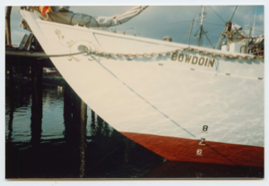 Image: Schooner Bowdoin's bow at dock