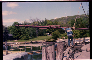 Image: Schooner Bowdoin, stepping the mast