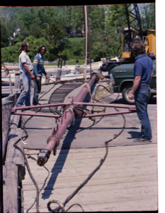 Image of Schooner Bowdoin, stepping the mast