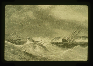 Image: Drawing: Ships going down in storm (B&W)
