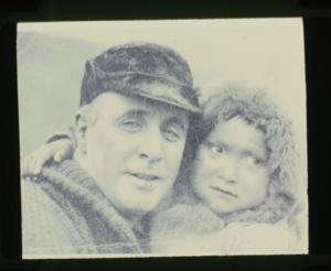 Image of Donald MacMillan and Eskimo [Inuk] Child (B & W)