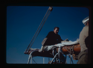 Image: Stan Cook sitting on boom