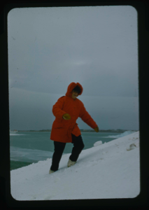 Image: Donald MacMillan walking on ice cap. North Pole flight with Lowell Thomas. (2 c