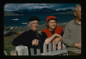 Image: Paul Hettasch, Miriam and Donald MacMillan leaning on fence (4 copies, 1 is c