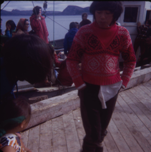 Image of Inuit women and children at dock