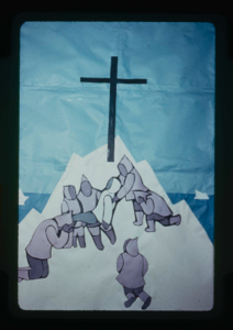 Image of Eskimo [Inuk] school child's painting: The Crucifixion. Done at Nain.