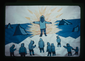 Image of Eskimo [Inuk] school child's painting: The Resurrection. Done at Nain