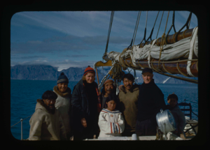 Image of Donald and Miriam MacMillan with Eskimos [Inuit] aboard