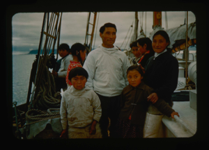 Image of Kalapaluk, wife and children, aboard