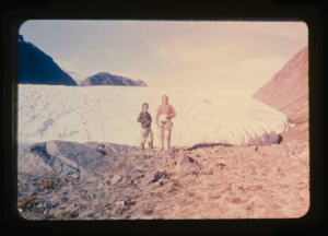 Image of Eskimo [Inuit] mother and daughter by Brother John's Glacier. Copyright N.G.S.