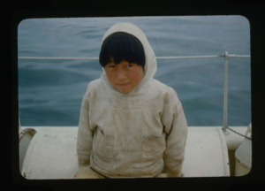 Image: Eskimo [Inuk] boy in anorak, aboard (2 copies)
