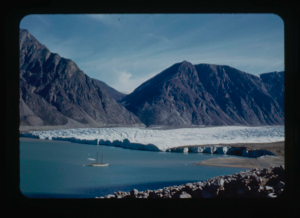 Image: The Bowdoin moored near glacier (2 copies)