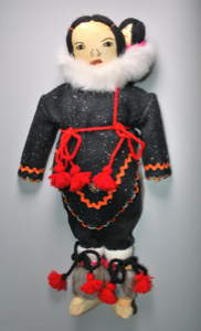 Image of InnuTea Doll Mother and child: Ananak, decorated with beads, fur, yarn, and rick-rack
