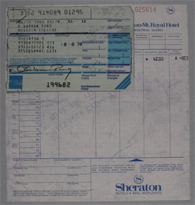 Image: American Express charge slip and bill from Sheraton for C. Warren Ring